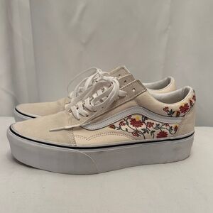 Vans Women's old skool Cream Sneakers with embroidered Floral Design